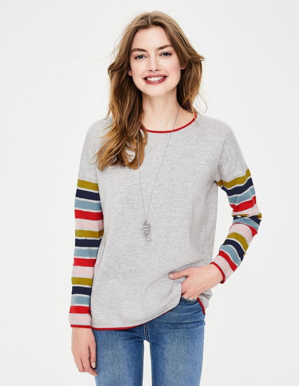 BODEN Berwick Cotton Wool Jumper with Arm Stripes
